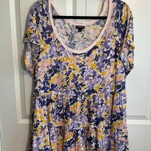 Torrid - Purple Floral Short Sleeve Babydoll Shirt - Size 1